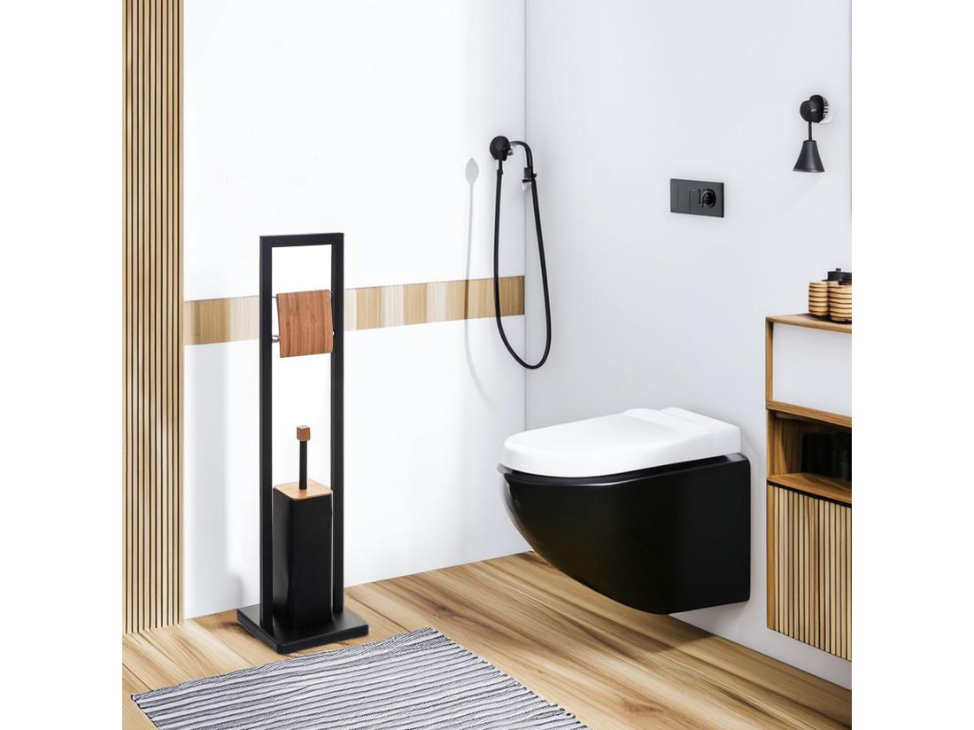 Vente Unique WELL HOME - Porte-papier Toilette 'Natureo' Avec Porte-brosse En Noir Fonctionnel Ø20x60cm