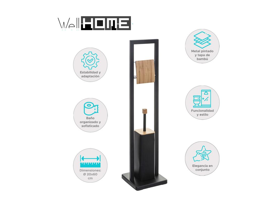 Vente Unique WELL HOME - Porte-papier Toilette 'Natureo' Avec Porte-brosse En Noir Fonctionnel Ø20x60cm