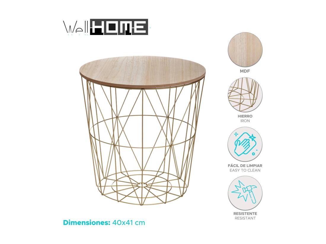 vente unique WELL HOME - Table d'appoint 'Kumi' en métal doré Ø40x41