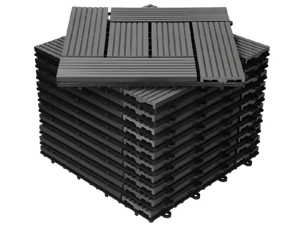 Vente Unique WPC Carreaux De Sol 30x30 Cm 3 M² Pour Jardin Piscine Patio Mosaïque Anthracite
