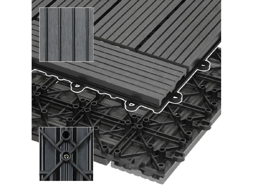 Vente Unique WPC Carreaux De Sol 30x30 Cm 3 M² Pour Jardin Piscine Patio Mosaïque Anthracite