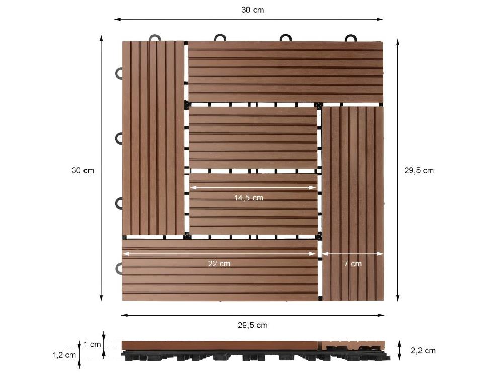 Vente Unique WPC Carreaux De Sol 30x30 Cm 5m² Mosaïque Pour Jardin Piscine Patio Marron Clair
