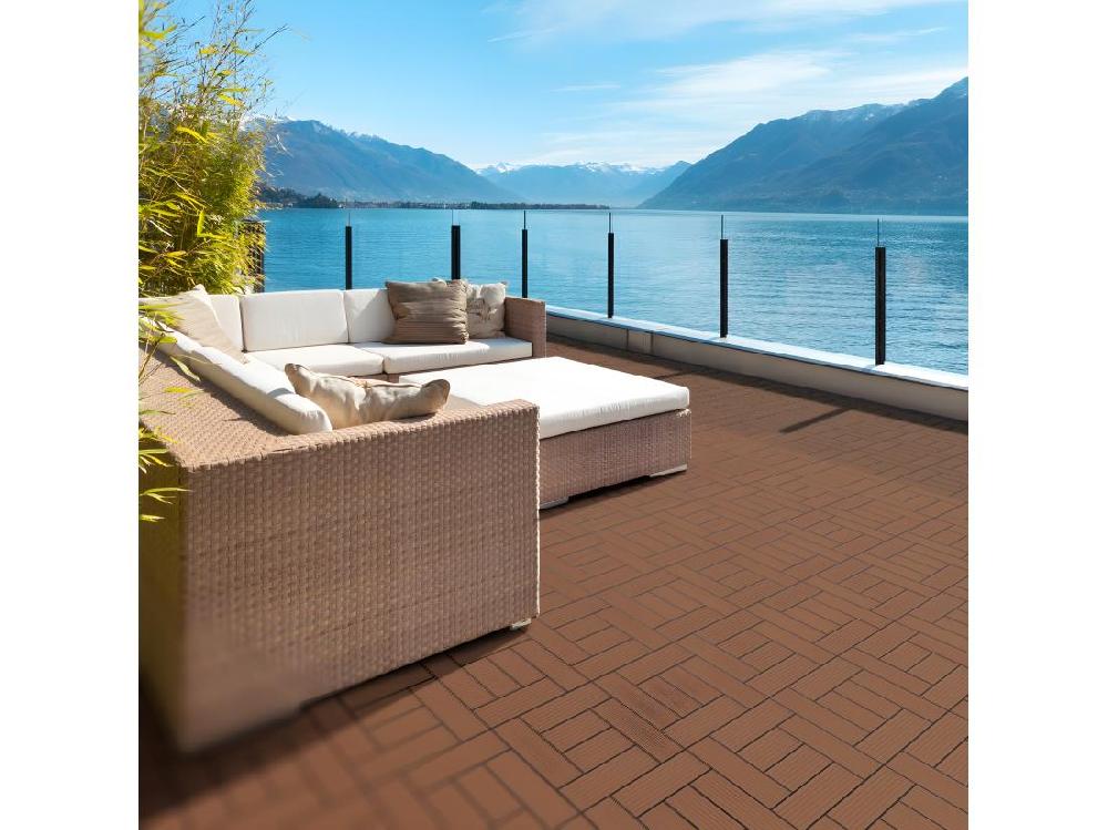 Vente Unique WPC Carreaux De Sol 30x30 Cm 5m² Mosaïque Pour Jardin Piscine Patio Marron Clair