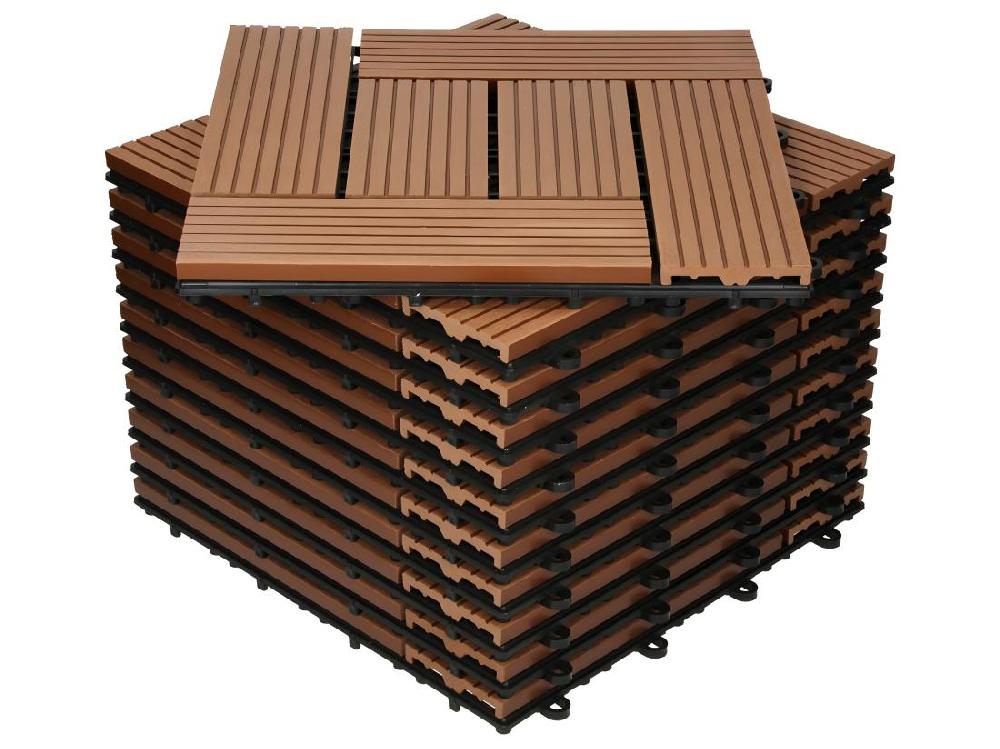 vente unique WPC carreaux de sol 30x30 cm 5m² mosaïque pour jardin piscine patio marron clair