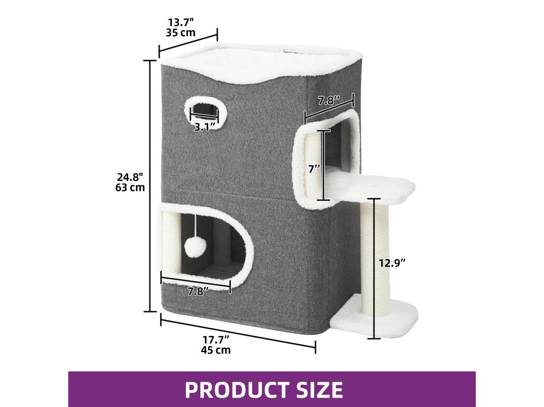 Vente Unique YITAHOME Maison Pour Chat - Niche Chat Interieur - 58 * 35 * 63cm - Gris - Lit Chat - Cabane Chat - Arbre à Chat