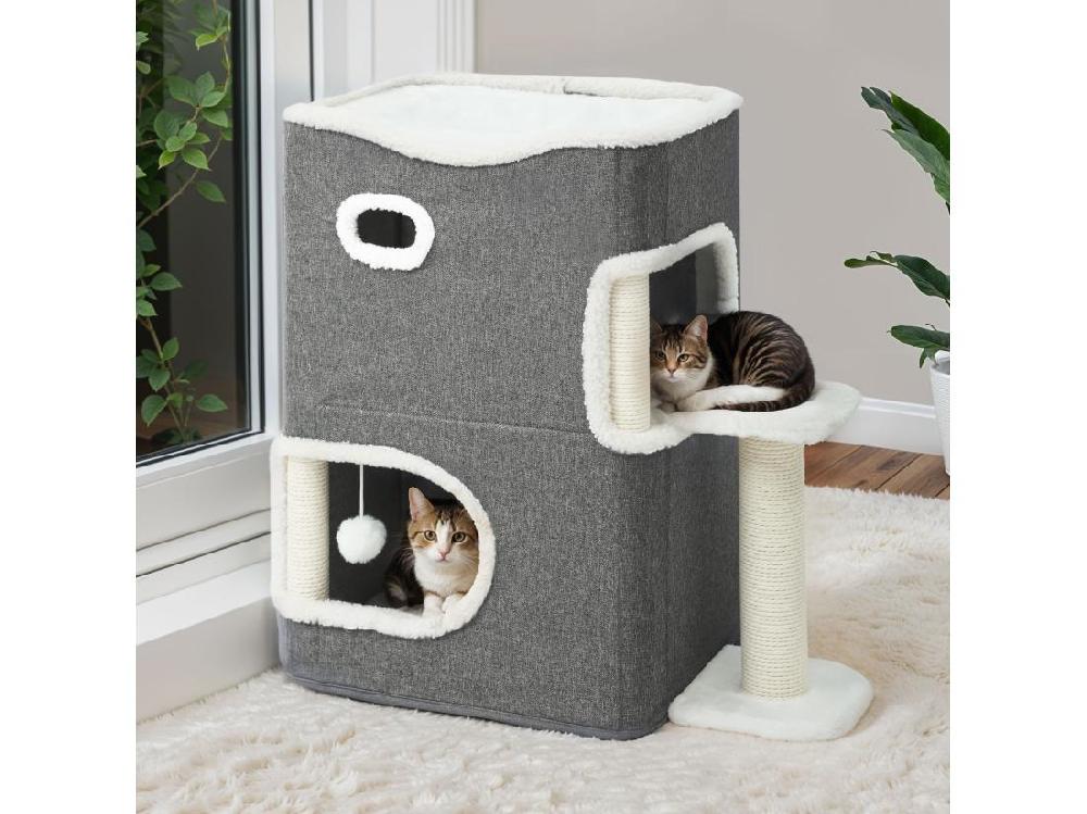 vente unique YITAHOME Maison pour Chat - Niche Chat Interieur - 58 * 35 * 63cm - Gris - Lit Chat - Cabane Chat - Arbre à Chat