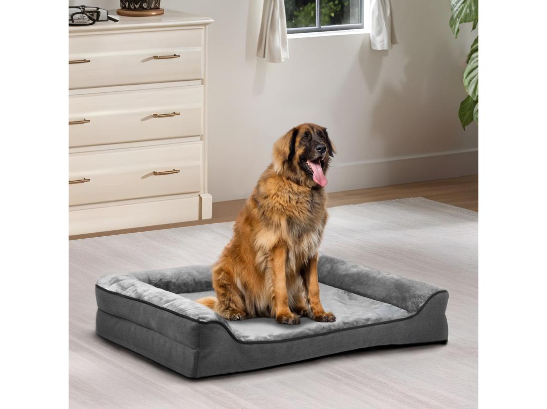 Vente Unique YITAHOME Panier Flanelle- Pour Chien Avec Coussin- Tapis Orthopédique - Dehoussable - Lavable Lit Chien - 106x80cm - Gris