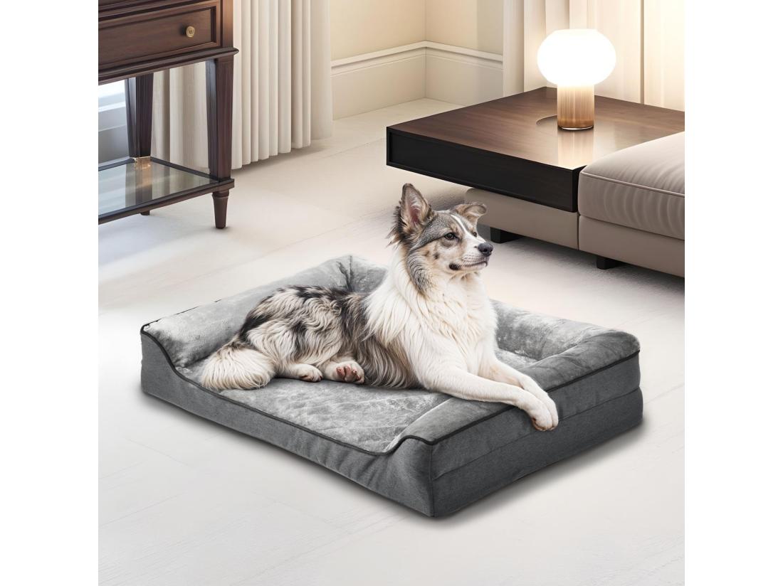 Vente Unique YITAHOME Panier Flanelle- Pour Chien Avec Coussin- Tapis Orthopédique - Dehoussable - Lavable Lit Chien - 106x80cm - Gris