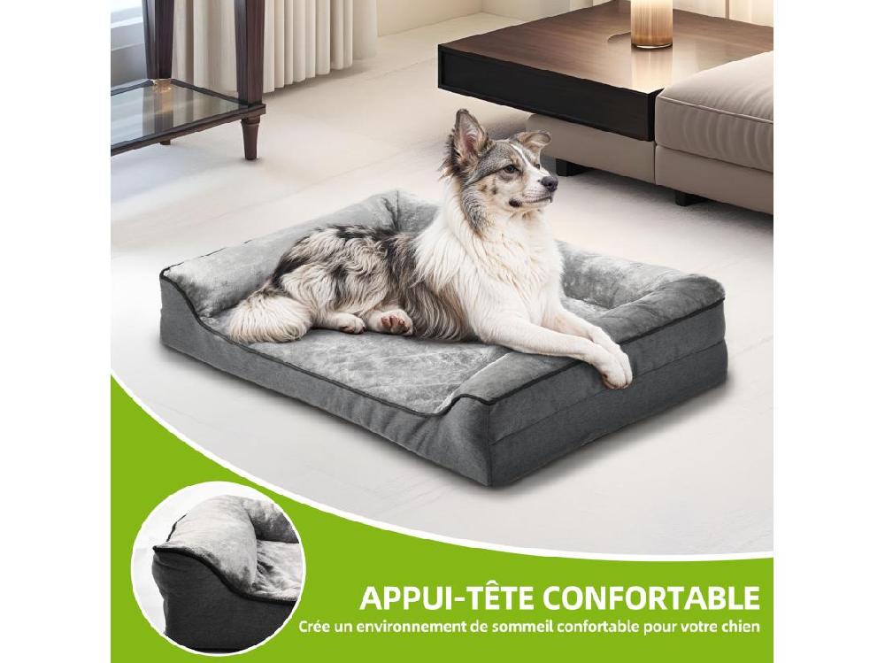 Vente Unique YITAHOME Panier Flanelle- Pour Chien Avec Coussin- Tapis Orthopédique - Dehoussable - Lavable Lit Chien - 106x80cm - Gris