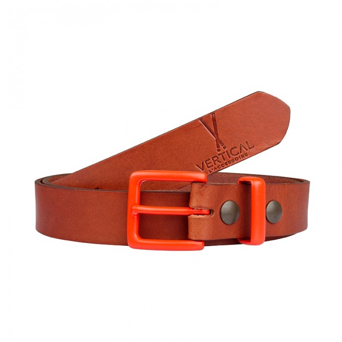 Vertical L’accessoire Ceinture Cuir Véritable Cognac Boucle Colorée