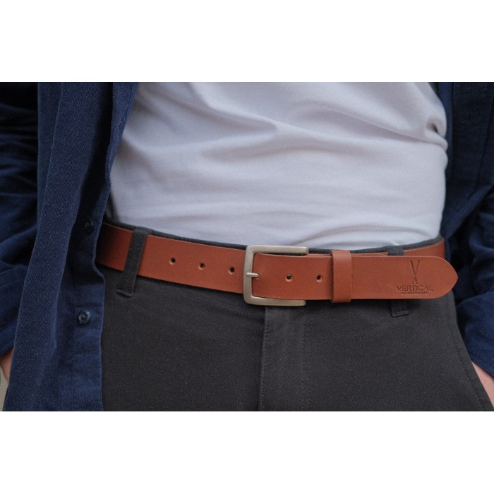 Vertical L’accessoire Ceinture Large Cuir Véritable Cognac