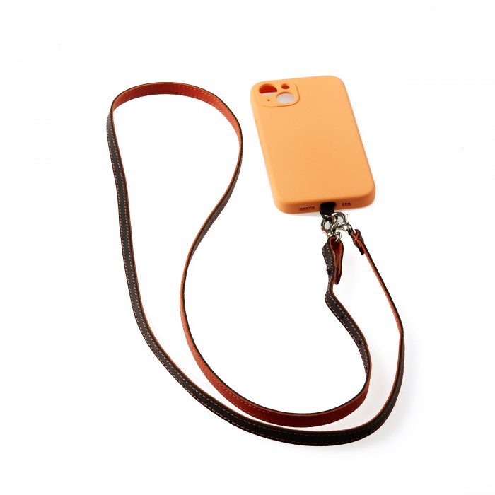vertical l’accessoire Lanière de téléphone cuir Orange vif Noir