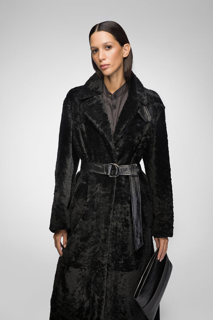 Vespucci By Vsp Gabrielle - Manteau En Peau Lainée Noir