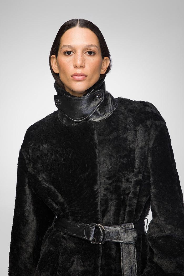 Vespucci By Vsp Gabrielle - Manteau En Peau Lainée Noir
