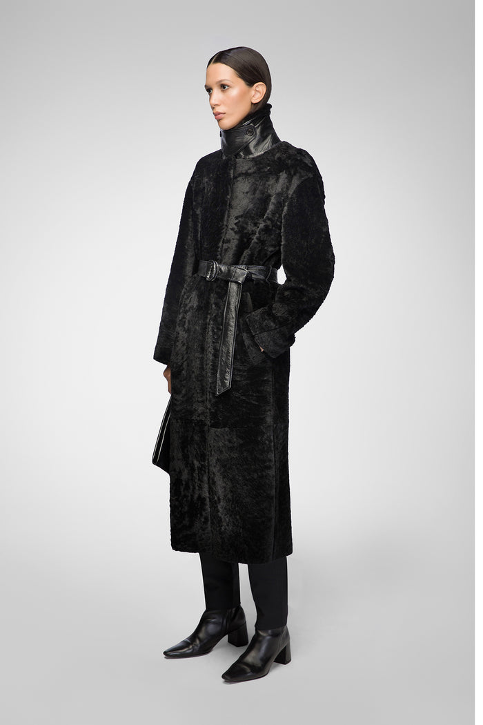 Vespucci By Vsp Gabrielle - Manteau En Peau Lainée Noir