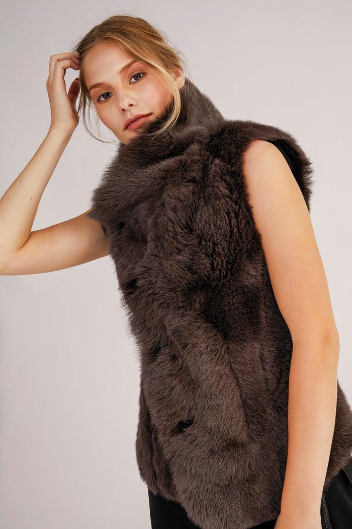 Vespucci By Vsp Gilet En Peau Lainée Marron Anthracite