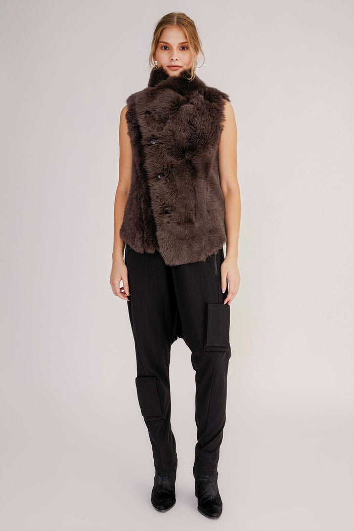 Vespucci By Vsp Gilet En Peau Lainée Marron Anthracite