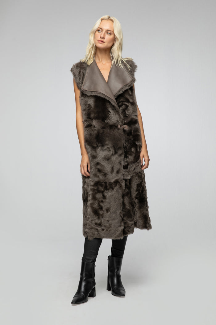 vespucci by vsp Gilet en peau lainée réversible Nude