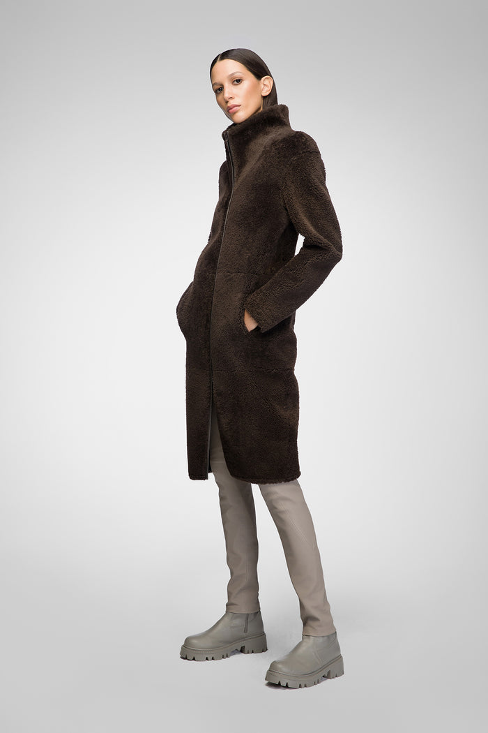 Vespucci By Vsp Julia - Manteau En Peau Lainée Marron