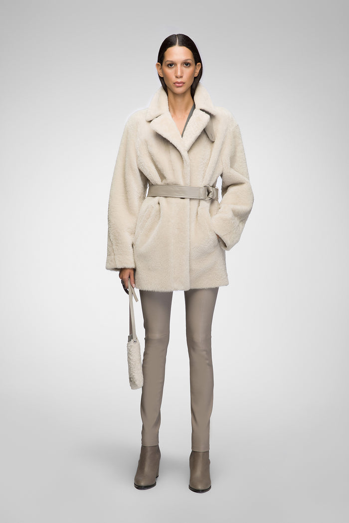 Vespucci By Vsp Madeleine - Manteau En Peau Lainée Cream