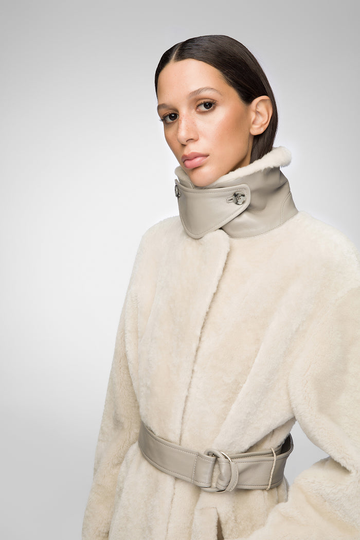 Vespucci By Vsp Madeleine - Manteau En Peau Lainée Cream