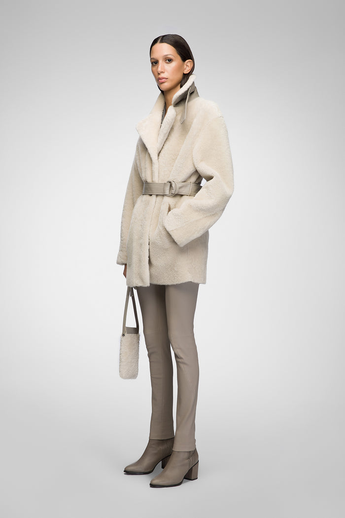 Vespucci By Vsp Madeleine - Manteau En Peau Lainée Cream