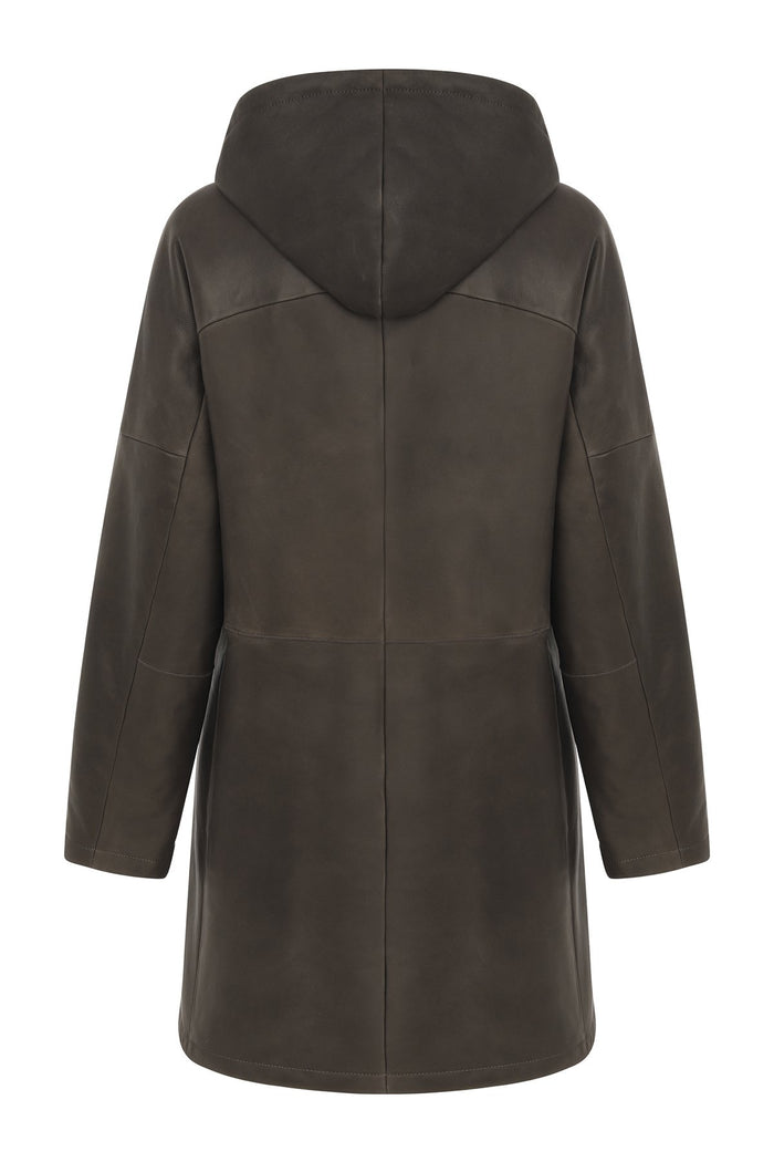 Vespucci By Vsp Manteau En Peau Lainée Marron Anthracite