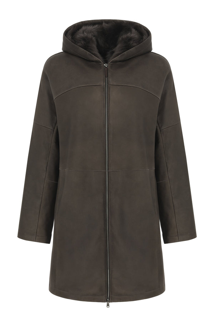 vespucci by vsp Manteau en peau lainée Marron Anthracite