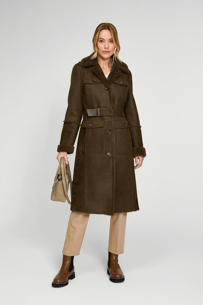 Vespucci By Vsp Manteau En Peau Lainée Marron Tabac