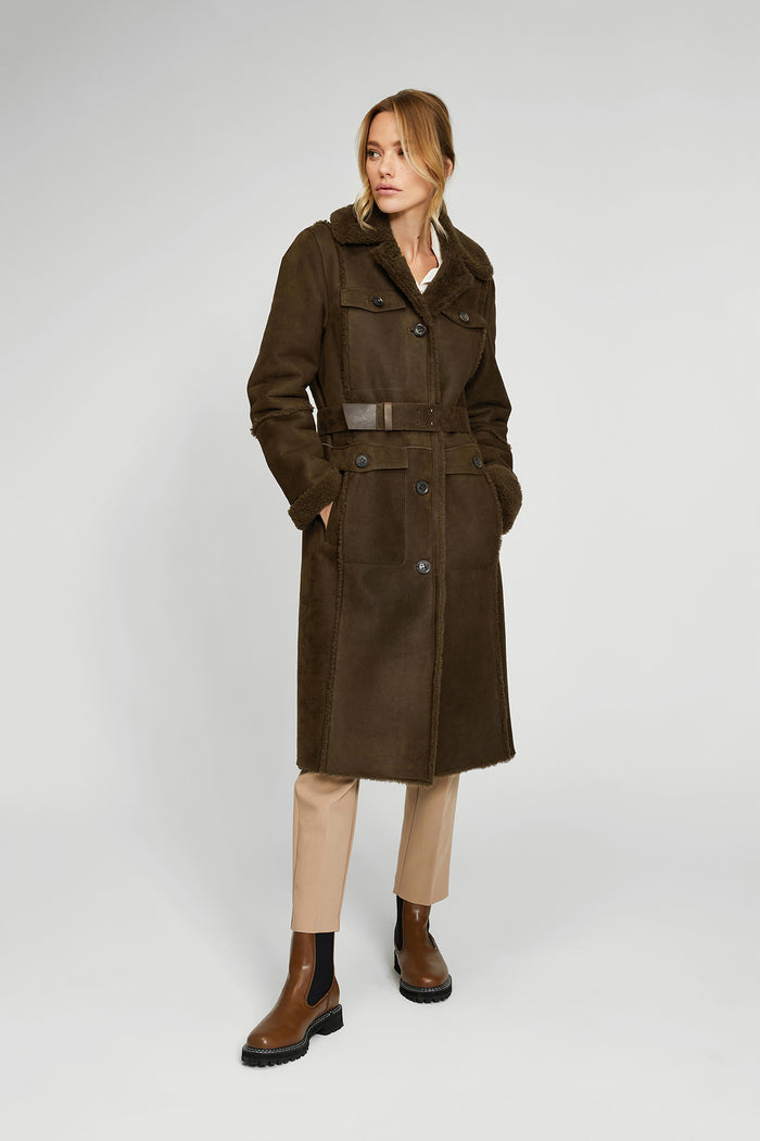 vespucci by vsp Manteau en peau lainée marron tabac