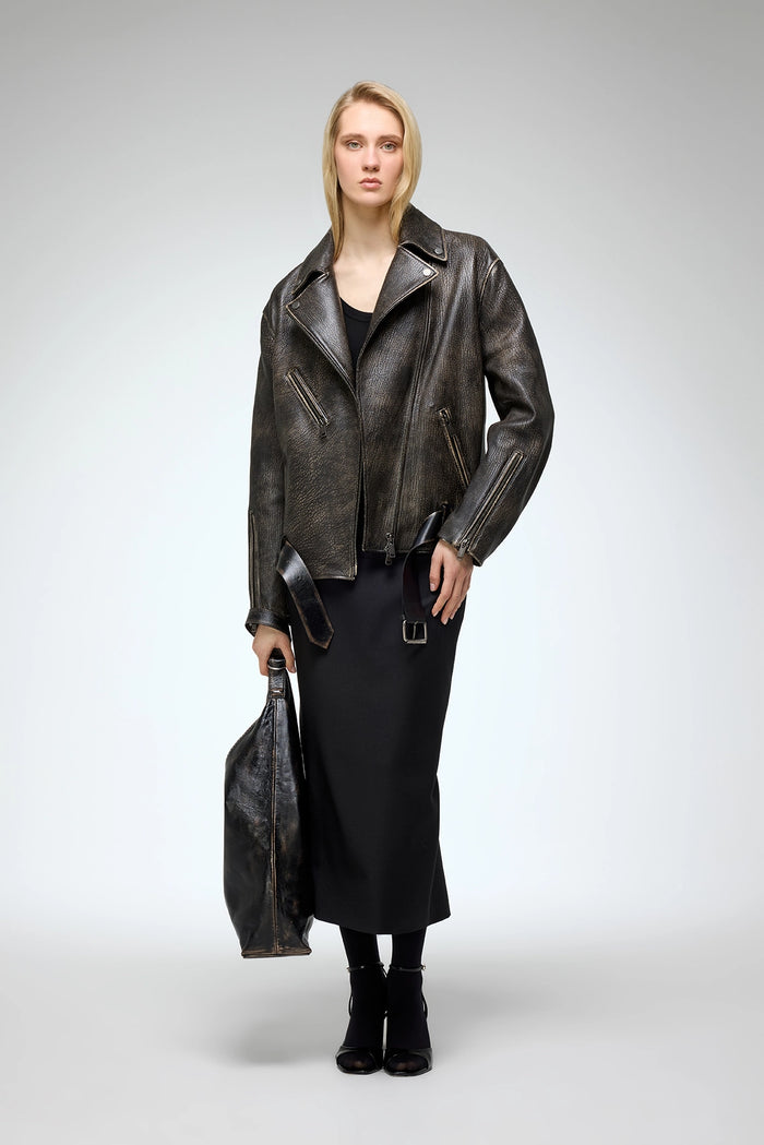 Vespucci By Vsp Marielle - Veste En Cuir Marron Anthracite