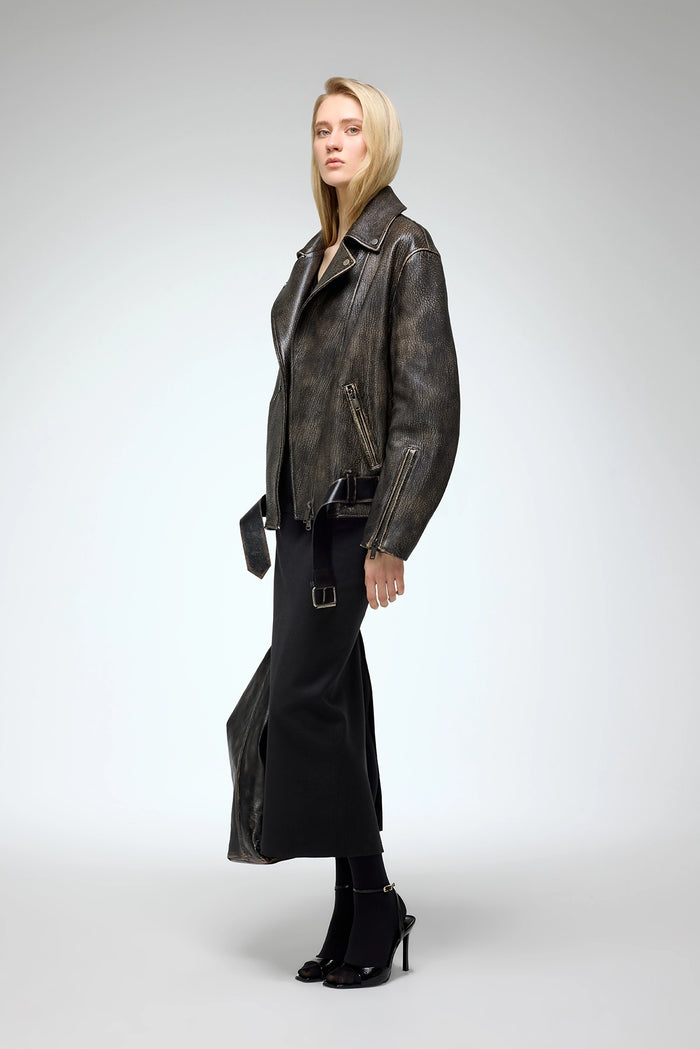 Vespucci By Vsp Marielle - Veste En Cuir Marron Anthracite