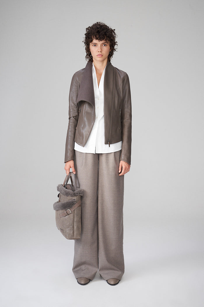 Vespucci By Vsp Alba - Veste En Cuir Grise Chaude