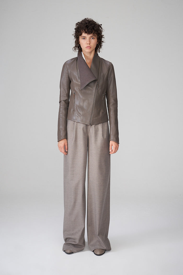 Vespucci By Vsp Alba - Veste En Cuir Grise Chaude