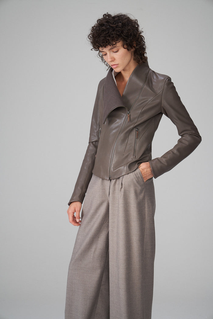 vespucci by vsp Alba - Veste en cuir Grise Chaude