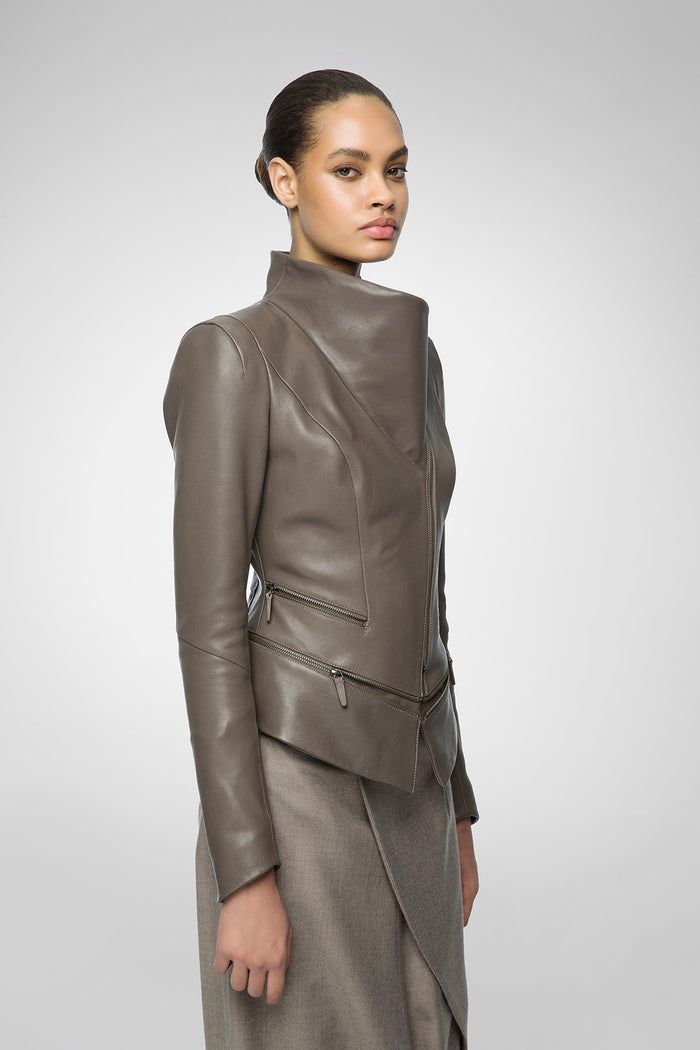 Vespucci By Vsp Alice - Veste En Cuir Grise Chaude