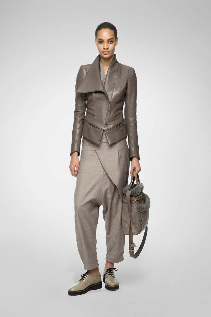 Vespucci By Vsp Alice - Veste En Cuir Grise Chaude