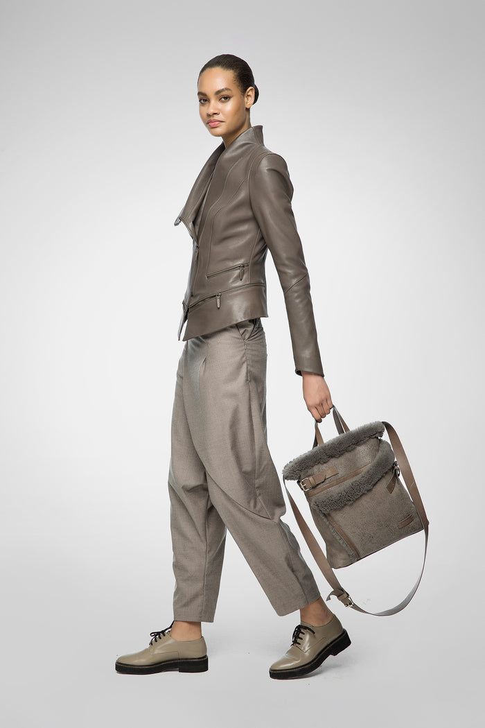 Vespucci By Vsp Alice - Veste En Cuir Grise Chaude