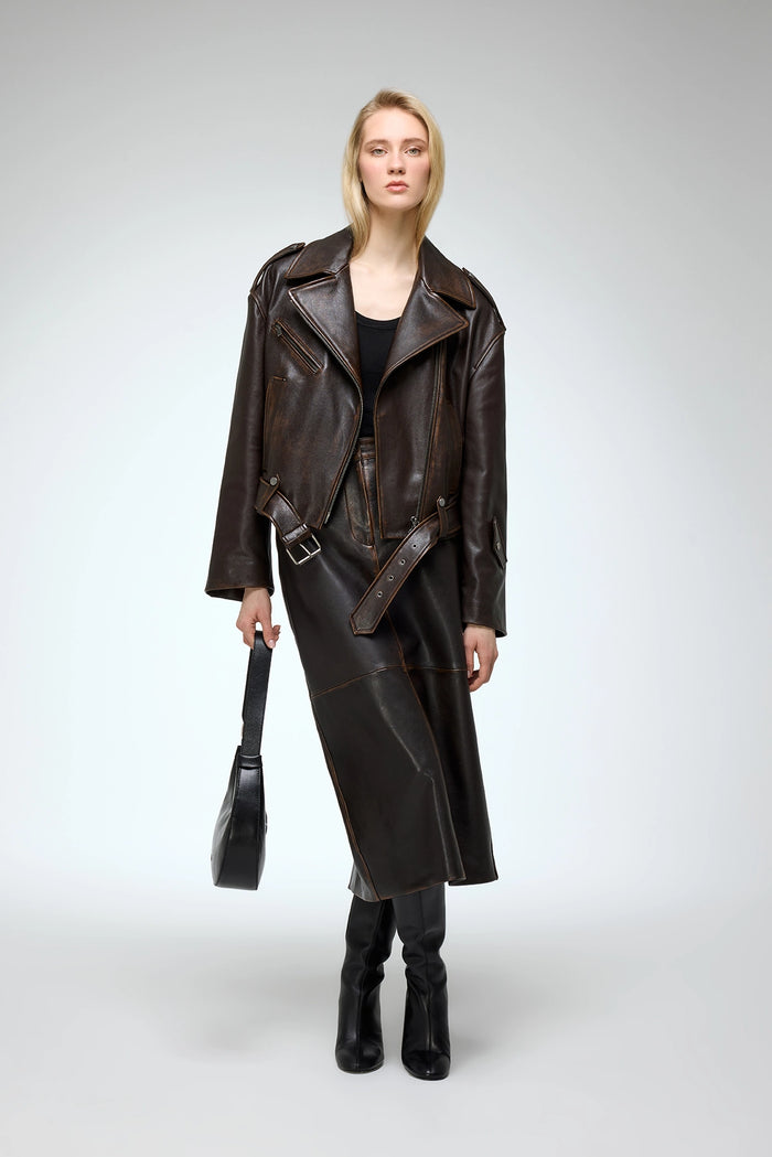 Vespucci By Vsp Anya - Veste En Cuir Marron