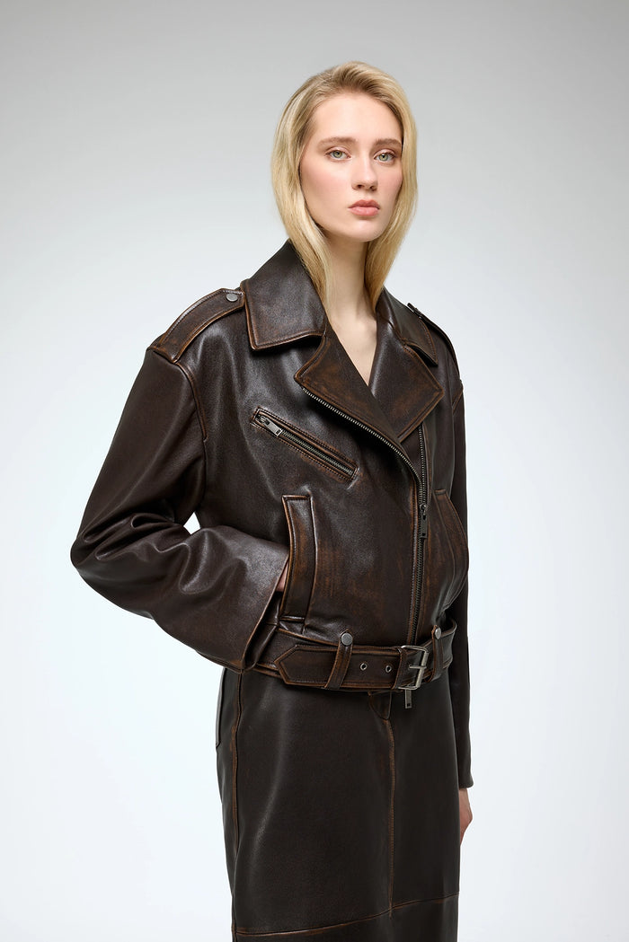 Vespucci By Vsp Anya - Veste En Cuir Marron