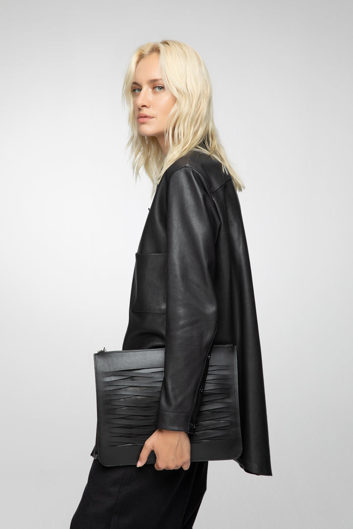 Vespucci By Vsp Chemise En Cuir Noir