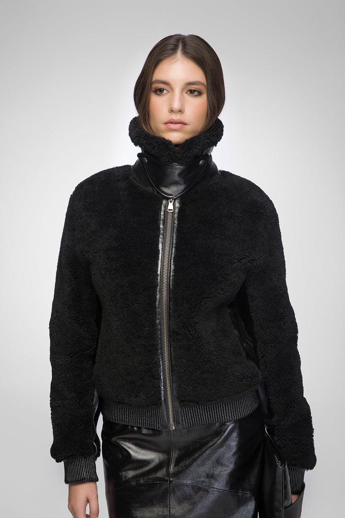 Vespucci By Vsp Elise - Veste En Peau Lainée Noir