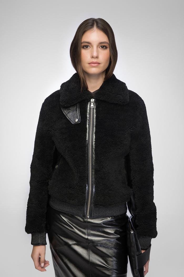 Vespucci By Vsp Elise - Veste En Peau Lainée Noir