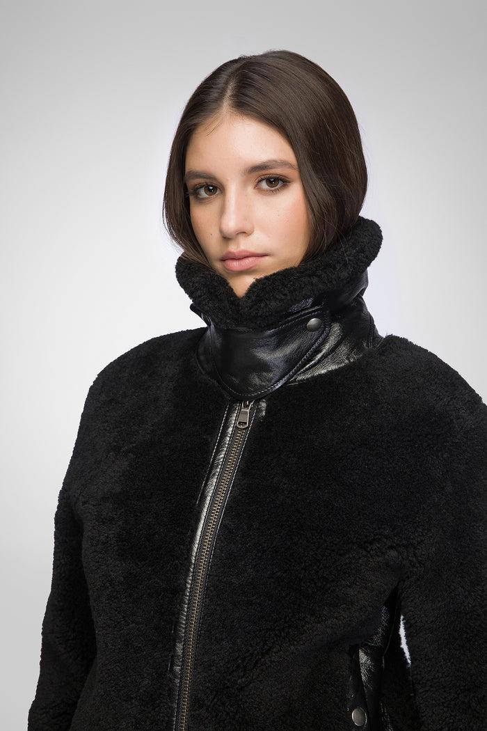 Vespucci By Vsp Elise - Veste En Peau Lainée Noir