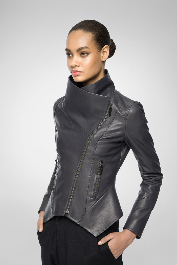 Vespucci By Vsp Ella - Veste En Cuir Anthracite