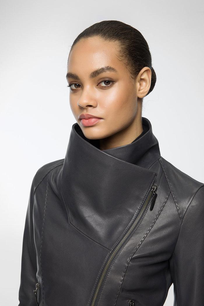 Vespucci By Vsp Ella - Veste En Cuir Anthracite