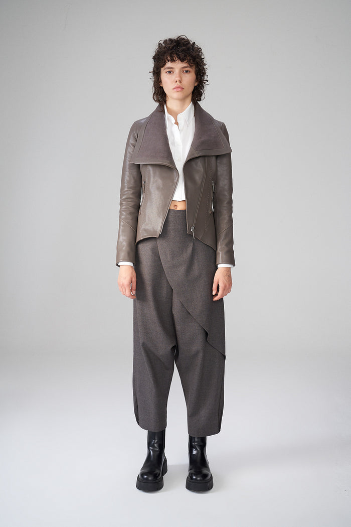 Vespucci By Vsp Ella - Veste En Cuir Gris Chaud