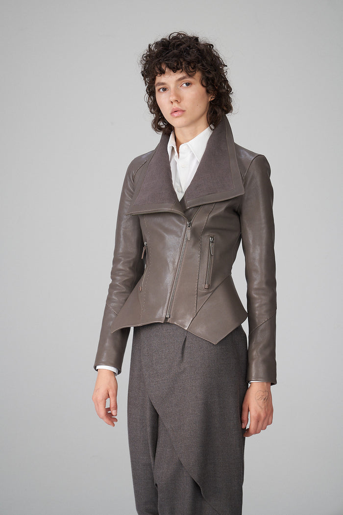 Vespucci By Vsp Ella - Veste En Cuir Gris Chaud
