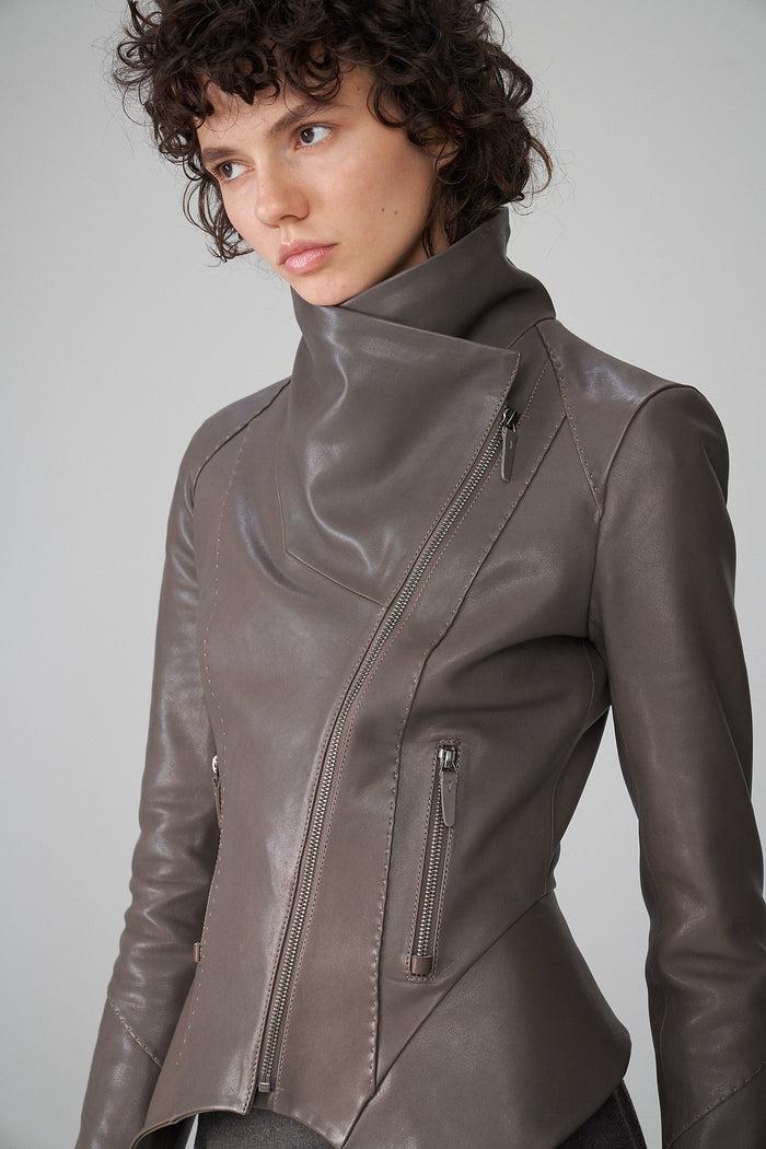 Vespucci By Vsp Ella - Veste En Cuir Gris Chaud