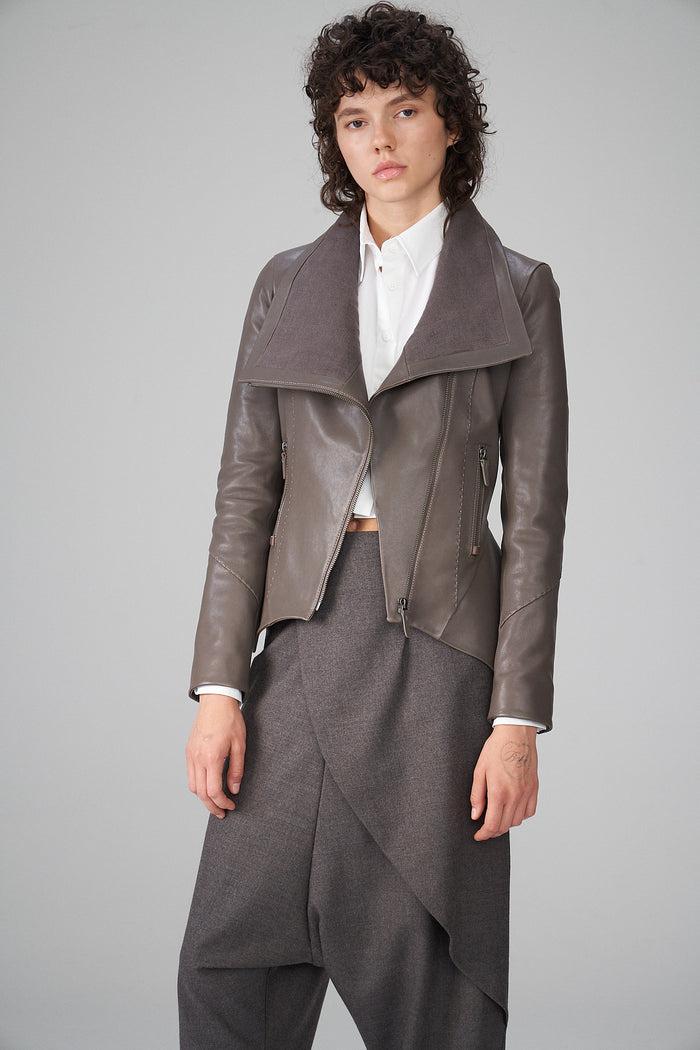 vespucci by vsp Ella - Veste en Cuir Gris Chaud